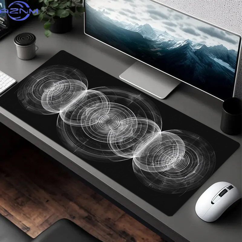 Desk Setup Workspace - 대형 흑백 나선형 패턴 마우스 패드