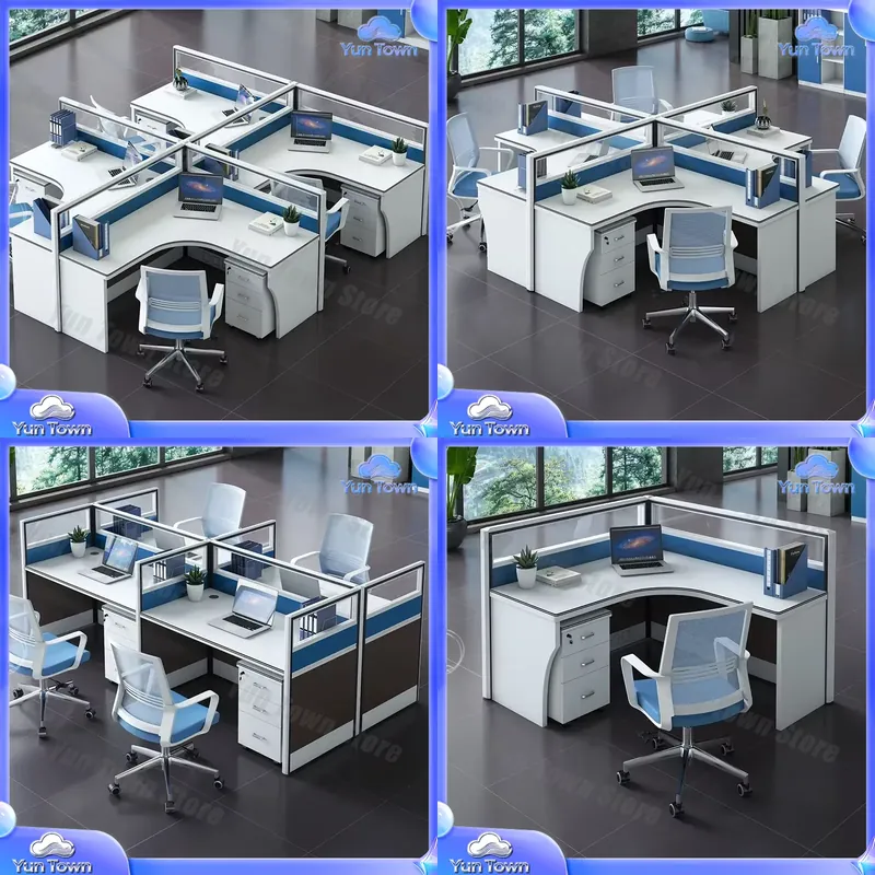 Desk Setup Workspace - 현대적인 오픈형 모듈식 사무실 책상, 4인용