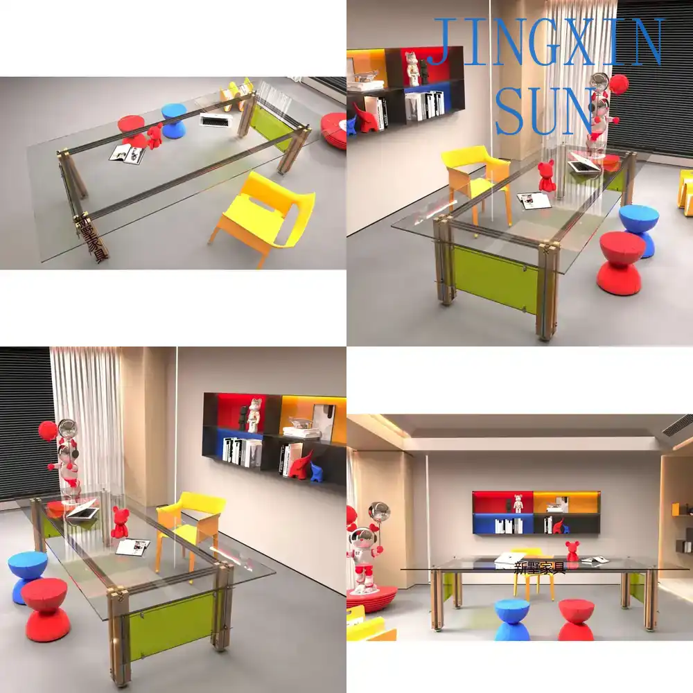 Desk Setup Workspace - 알루미늄 프로파일 프레임과 투명 카운터탑을 갖춘