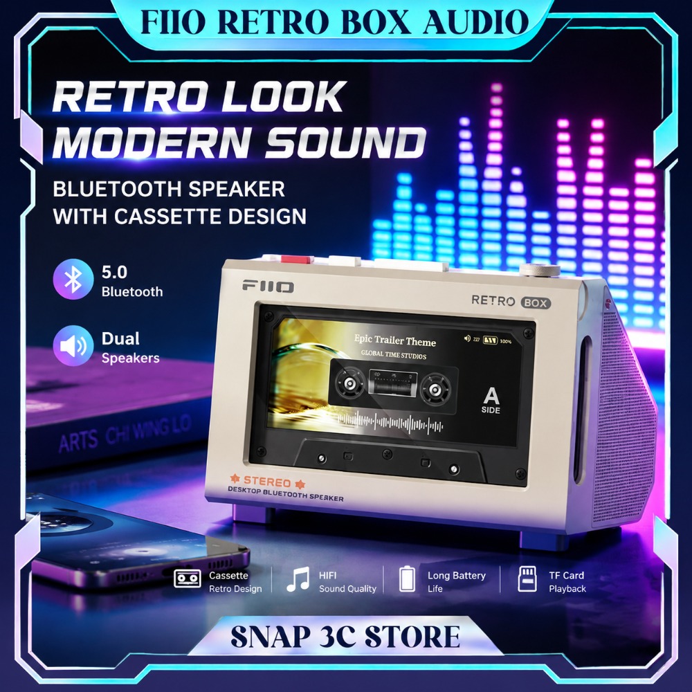 Speaker Desk Setup - FiiO RETRO BOX 카세트 스타일 블루투스
