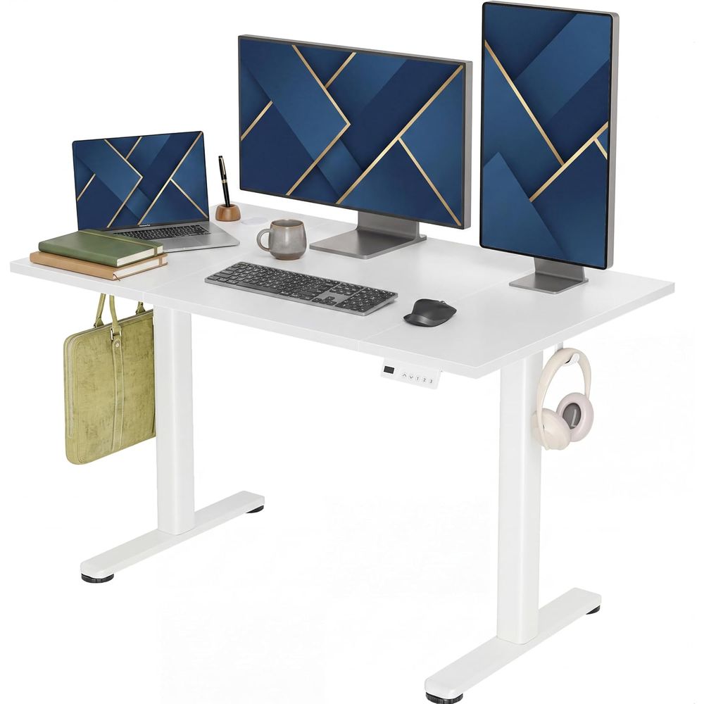 Desk Setup Dual Monitor - 모터식 높이 조절 책상 48x24 -