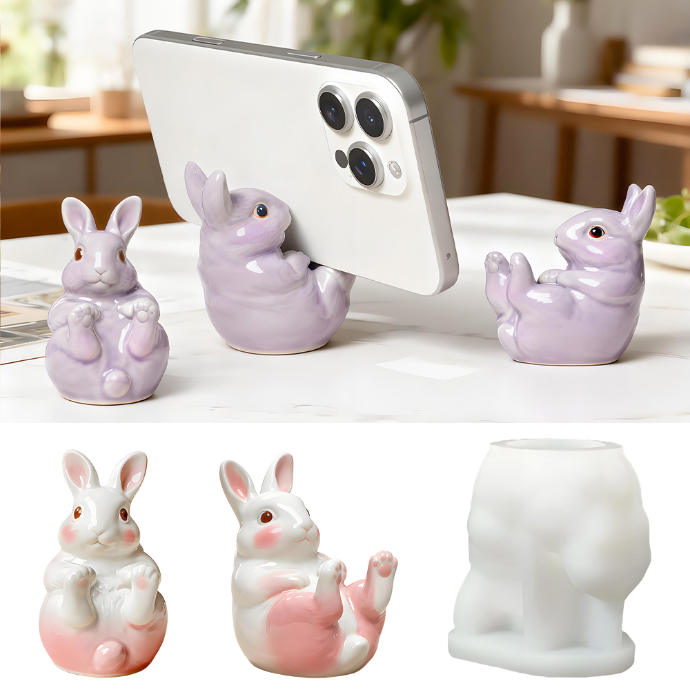 Desk Setup Cute - 귀여운 토끼 휴대폰 거치대 실리콘 몰드