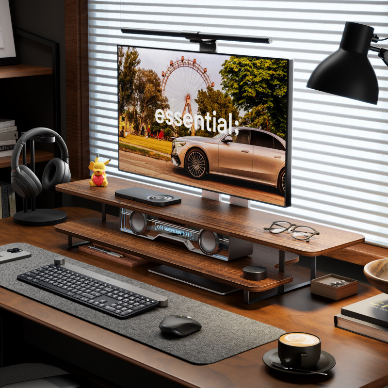 월넛 마감 모니터 스탠드 라이저 원목 데스크탑 정리대  - Desk Setup With Laptop And Monitor 리뷰 및 가격