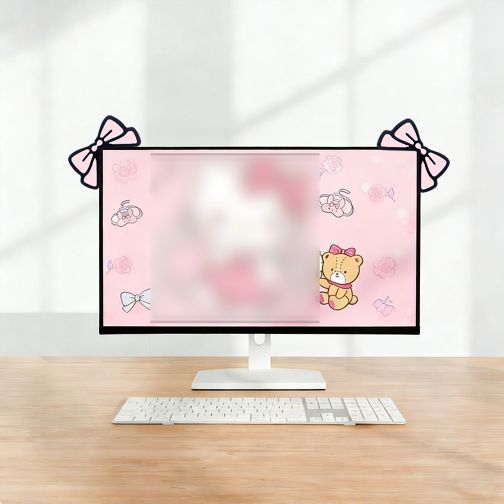 귀여운 핑크 리본 모니터 장식 카와이 스크린 탑 장식품 - Desk Setup With Laptop And Monitor 리뷰 및 가격
